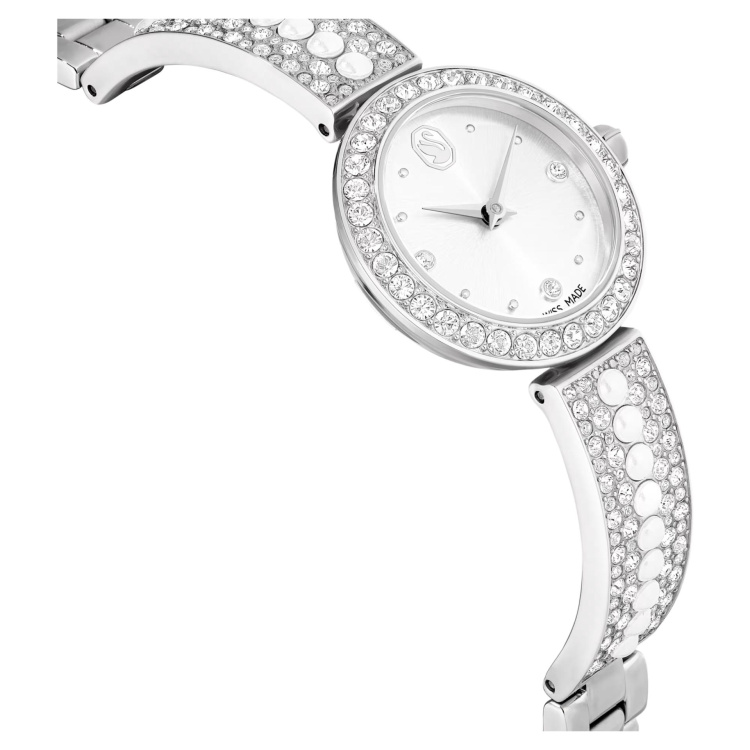 Matrix pearl bangle watch Swiss Made, Crystal bracelet, White, Stainless steel